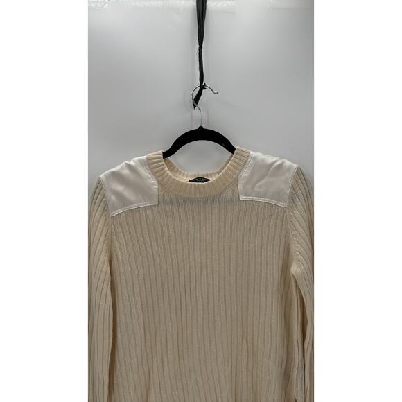 Rag & Bone Sweater Size S Ivory Cashmere Rib Knit Pullover Satin Shoulders hi lo - Picture 3 of 8
